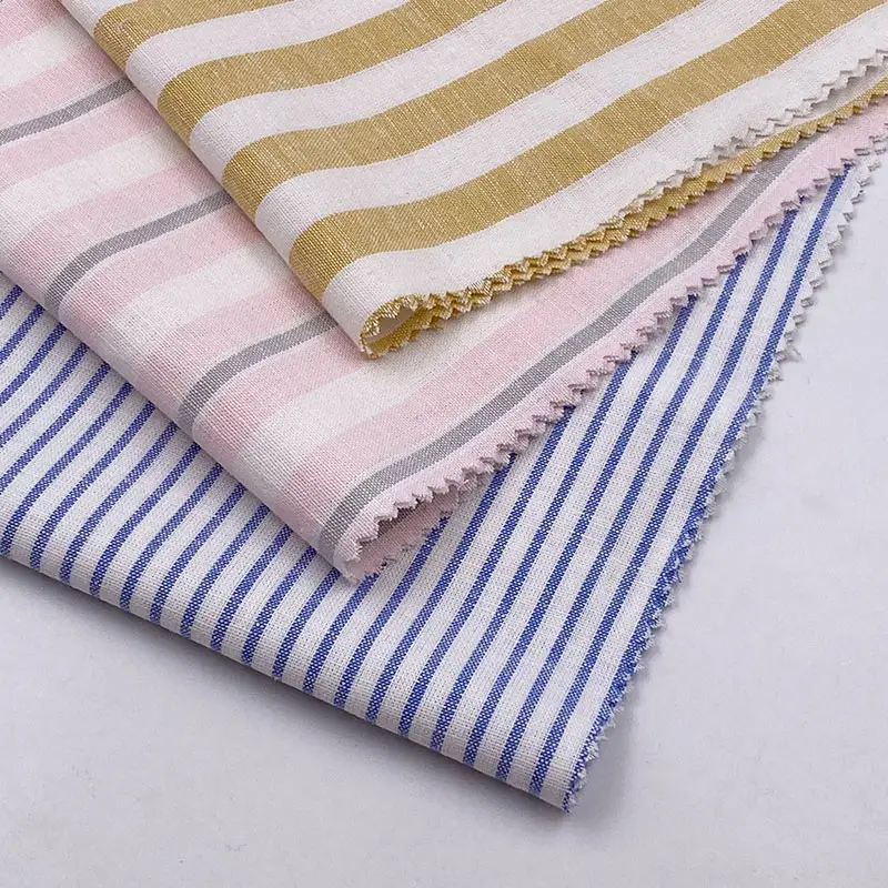 Tissu en lin de coton mélangé teint en fil uni à fines rayures de couleur personnalisée d'Amérique du Sud pour chemises vêtements