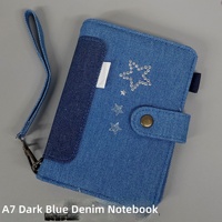 Agenda de Tela Azul Marino A7, Diseño Exclusivo, con Porta Tarjetas y Hojas Sueltas, Tamaño de Bolsillo