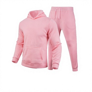 Unisex <b>Pink</b> Hooded <b>Tracksuit</b> Full Sleeve Solid Color Casual Sweatshirt and Pants <b>Set</b> Regular Fit Autumn Wear - Product Image 2