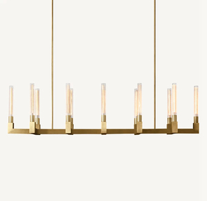 Lustre linéaire Cannele en laiton et verre pour salon moderne de luxe, salle à manger et îlot de cuisine - Product Image 3