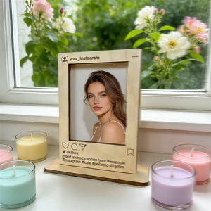 กรอบรูปไม้รูปทรงสี่เหลี่ยมผืนผ้าแบบกำหนดเอง เป็นมิตรกับสิ่งแวดล้อม สำหรับตกแต่งธีมอินสตาแกรม พร้อมคำอธิบายส่วนตัวและกรอบสลักลายพร้อมหูหิ้ว - Product Image 3