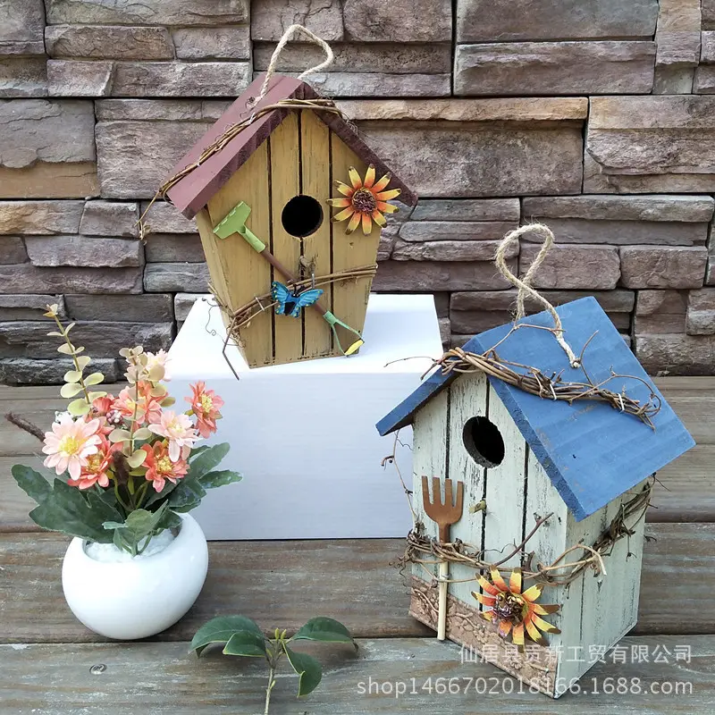 Pendentifs décoratifs en bois pour jardin, maison d'oiseaux Rural, nid d'extérieur, style pastoral, vente en gros, 50 pièces