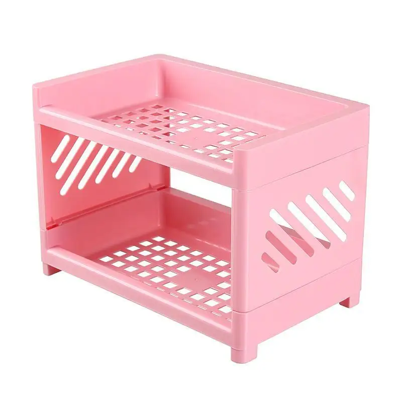 Kitchen Supplies Display Hollow Tray Table Display Storage Rack Plastic Storage Rack For Home Plastic Shelving 2 Layer Rack