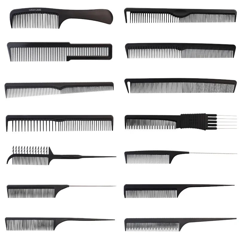 Barber Supplies Custom Private Label Profissional Pentes Barbeiro Para Salão De Fibra De Carbono Cabelo Antiestático Thin Teeth Comb Set CB602A