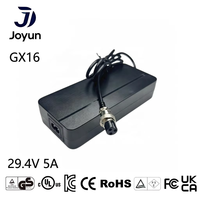 Chargeur de batterie au lithium Joyun 29,4 V 5 A 168 W avec prise GX16 pour vélo électrique, trottinette électrique, charge rapide, adaptateur secteur AC/DC