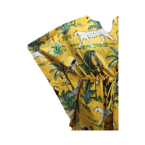 Robe caftan en coton imprimé jungle femmes taille libre coupe ample respirant Maxi col en v couverture de plage grande taille tenue décontracté - Product Image 1