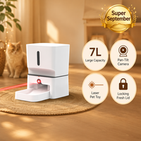 Distributeur automatique intelligent 7L pour animaux de compagnie avec caméra HD, rotation PTZ, jouet laser pour chat, audio bidirectionnel, double alimentation pour chats (utilisation intérieure/voyage)