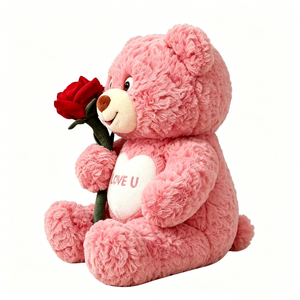 Oso de peluche rosa personalizado, oso de peluche relleno, oso de peluche con rosa roja, oso de peluche rosa suave - Product Image 3