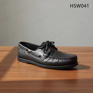 HY, prix d'usine, chaussures <span class=keywords><strong>bateau</strong></span> noires en cuir véritable à lacets, antidérapantes, décontractées, populaires à Singapour HSW041 - Product Image 1
