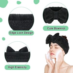 Bandeau de spa doux en polaire Carol avec joli nœud, élastique, pour le maquillage, le lavage du visage, les soins de la peau, les masques faciaux et la douche - Product Image 5