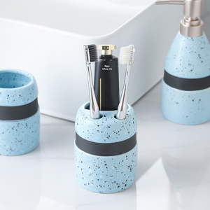 Minimalist Terrazzo tasarım mavi seramik banyo 4 adet otel ve ev banyo aksesuarları ile sıvı sabunluk - Product Image 6
