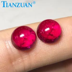 Round flat back cabochon corundum red color ruby including minor cracks and inclusions simlar to natural loose gemstone