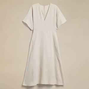 Nouvelles robes d'été pour femmes, robes décontractées amples et modestes, robes pour femmes à col en V profond, robe en lin de haute qualité à manches courtes, longueur midi - Product Image 5