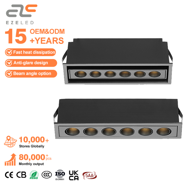 EZELED Modern High Quality Office Slim Size Custom Led Linear Light Housing Anti Glare Ceiling Lamp Recessed Grille Lighting