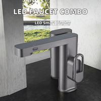 Robinet de lavabo de salle de bain à commande par capteur, à poignée unique, en laiton, avec affichage numérique LED intelligent, changement de couleur, noyau de vanne en céramique, finition brossée