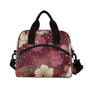 Floral Insulated Lunch Bag Waterproof Portable Food Tote Zipper <b>Cooler</b> Bag for Travel Camping - Product Image 2