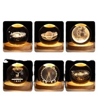 Lampe Sphère en Verre pour la Chambre à Coucher, Art 3D, Base LED, Bola Cristal, Lampara De Saturno Solaire, Luna Galaxia