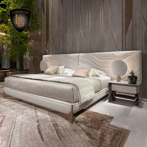 विस्तारित हेडबोर्ड के साथ लक्जरी बिस्तर आधुनिक नरम शैली चमड़े के बिस्तर फ्रेम रानी/किंग आकार नाइट स्टैंड के साथ - Product Image 2