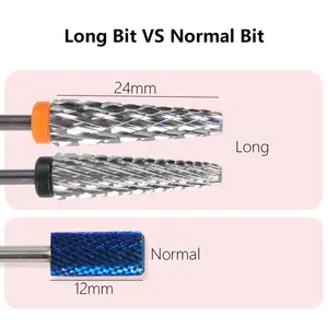 Aproms 5 In 1 Bits 24mm Super Long Tapered Carbide Nail Drill Bits Electric Drill Accessories Manicure Dead Skin Cuticle Milling