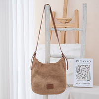 Sac fourre-tout tricoté style coréen à porter sous le bras, grande capacité, décontracté, tendance, pour l'été et les vacances à la plage, avec fermeture à lacets