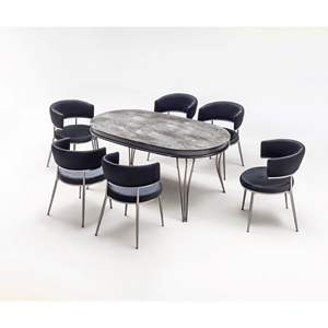 Juego de Mesa de Comedor Ovalado Moderno y Minimalista de 6 Piezas con Patas de Hierro, Muebles Duraderos para el Hogar - Product Image 1