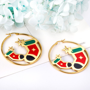 ต่างหูห่วงคริสต์มาส สแตนเลส ดีไซน์ถุงเท้าการ์ตูน เครื่องประดับสำหรับงานปาร์ตี้ ต่างหูแฟชั่นสำหรับผู้หญิง - Product Image 1