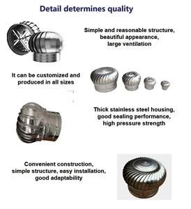 <span class=keywords><strong>Extracteur</strong></span> de ventilation éolienne 400 mm en acier inoxydable 304 pour restaurant, <span class=keywords><strong>sans</strong></span> alimentation électrique, à fixation sur toit - Product Image 3