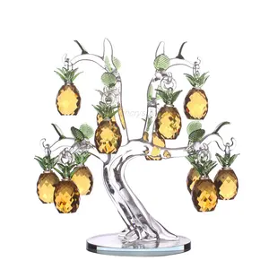 Aus gezeichnete kreative geschnittene Glas 3d Laser gravur Ornament Statue Kristall gelbe Ananas bäume mit 12 Stück Ananas