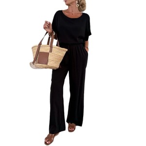 Traje de Moda para Mujer, Color Sólido, Mangas Cortas, <span class=keywords><strong>Pantalones</strong></span> Anudados, 2 Piezas - Product Image 5