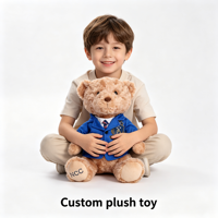 Ours en peluche personnalisé avec badge scolaire brodé, design uniforme, mascotte, jouet en peluche pour uniforme scolaire