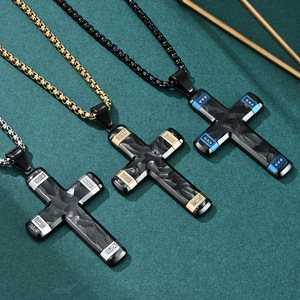Original New Trendy Gold Plated Random Pattern Two-color Diamond <b>Cross</b> <b>Chains</b> Stock Men's Stainless Steel Accessories Pendant - Product Image 4