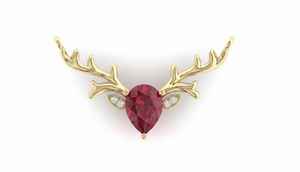 14KT Gold Reindeer Pendant <b>Necklace</b> with Natural or Lab Grown Gemstones and Diamond Accents - Product Image 5