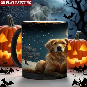 Tasse Magique Thermosensible 11oz en Céramique Noire Givrée avec Motif Chien et Lune - Product Image 6
