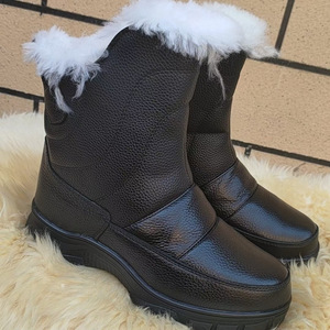 Bottes de neige unisexes imperméables antidérapantes doublées de fourrure en cuir patchwork à talon bas chaudes pour l'hiver - Product Image 4
