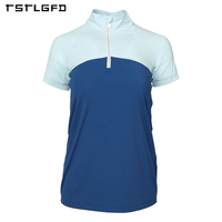 Vêtements d'équitation écologiques et durables pour femmes, col floral à demi-zip, manches courtes, séchage rapide, coton, style décontracté d'été