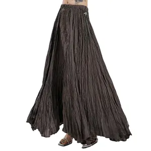 SMO High Quality Plain Oversized Hem Design Skirt Elegant Long Party Elastic Waist Pleated A Line Skirt