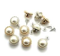 Kancing Resin Logam Satu Jarum Model Bunga Antik Tekstur Mutiara 10MM 12MM 14MM Warna Perunggu Emas dan Perak untuk Jeans