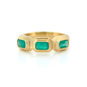 Gemnel Silver jewelry 14kt yellow gold pave baguette diamond engagement ring wholesale manufacturer emerald band ring