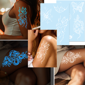 Tatuajes Temporales Minimalistas de Arte Lineal Luminoso, Decoración Corporal con Diseños de Mariposas, Serpientes y Peonías, Estética Vanguardista, Resistentes al Agua y No Reflectantes - Product Image 2