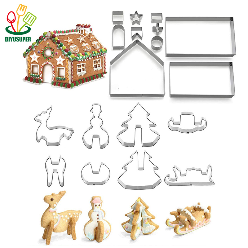 3D Рождественские формочки для печенья, 18 шт., набор для выпечки пряничного домика, печенья, печенья