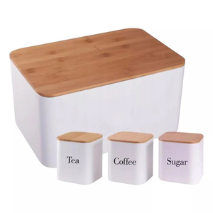 Farmhouse Style Metal Kitchen Bread Storage Box Bin Airtight Sugar Tea Coffee Canister Set Of 4
