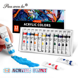 Panwenbo 12ml 튜브 아티스트 품질 무독성 풍부한 안료 색상 12 색 아트 아크릴 페인트 튜브 캔버스 클레이 세라믹 세트 - Product Image 1