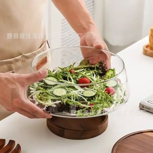 ชามแก้วใสสำหรับผลไม้และสลัด พร้อมฐานไม้กระถิน ทนทาน ใช้ในบ้าน - Product Image 3