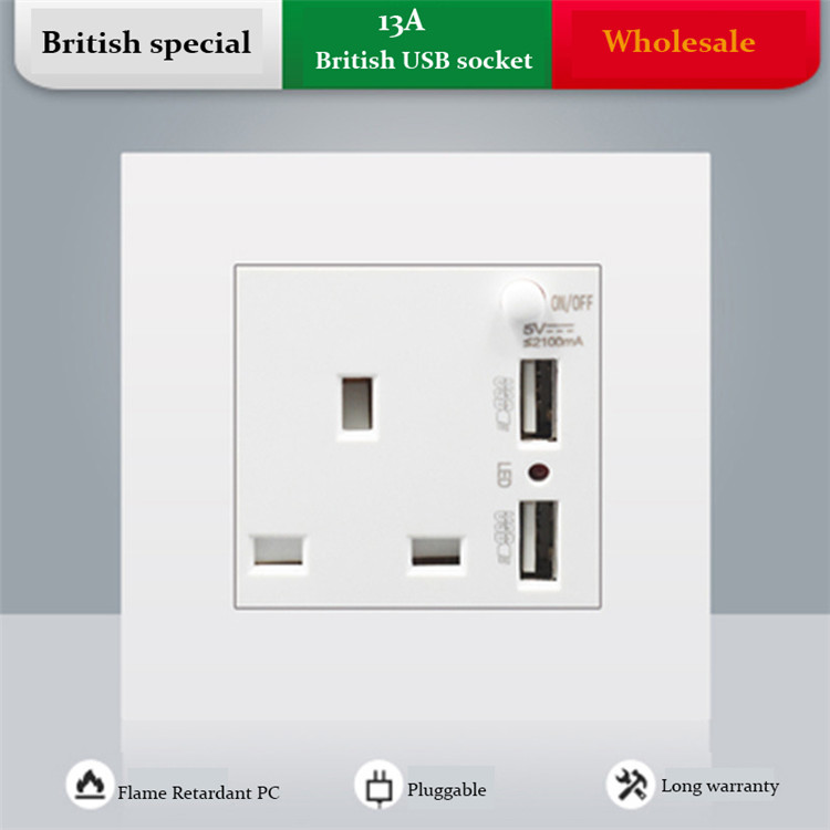 86British standard with USB mobile phone charging wall socket British switch panel power strip switch socket wall electric