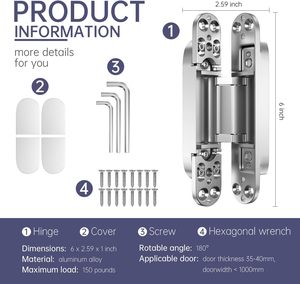 Charnières cachées Divine de 6 pouces pour portes, charnières invisibles, charnières dissimulées, rotation à 180 degrés, réglage à 3 voies, charnière de porte silencieuse, argent - Product Image 4