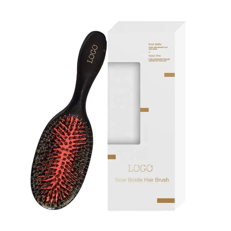 Professionelle Eigenmarke Haarverlängerung Perückenbürste mit individuellem Logo Kunststoff schwarzes Wildschwein Bresche Nylon für Damen