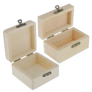 小天然未涂漆木盒与铰链盖木制长方形珠宝盒/储物盒