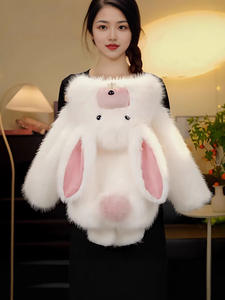 Abrigo de Conejo Corto y Grueso de Invierno, Nuevo, Dulce, Peludo, Teñido, con Dientes de Conejo Lindos - Product Image 2