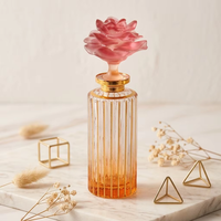 Frasco de Perfume Redondo de Lujo con Tapa de Flor y Cristal, Personalizable, Recargable, Vacío, para Regalo, Decoración del Hogar, con Rayas Costeras Grabadas y Talladas