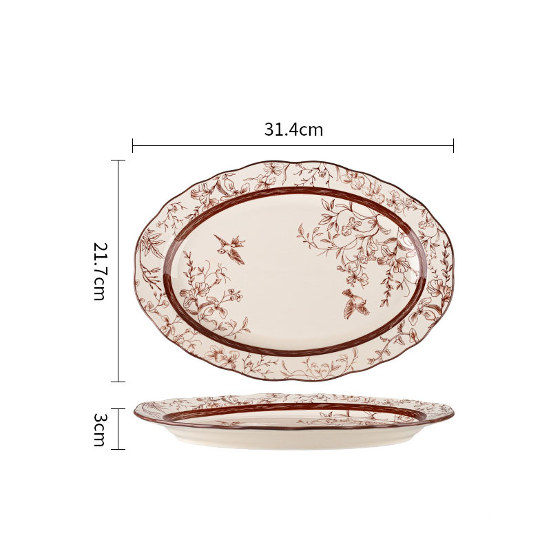 Assiette à poisson à volants de 12 pouces, glaçage blanc lait, branche de saut de pie